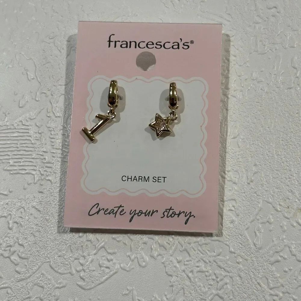 Francesca’s Gold Charm Set Star & Number 1 Hoop Charms Dainty Luxe Jewelry